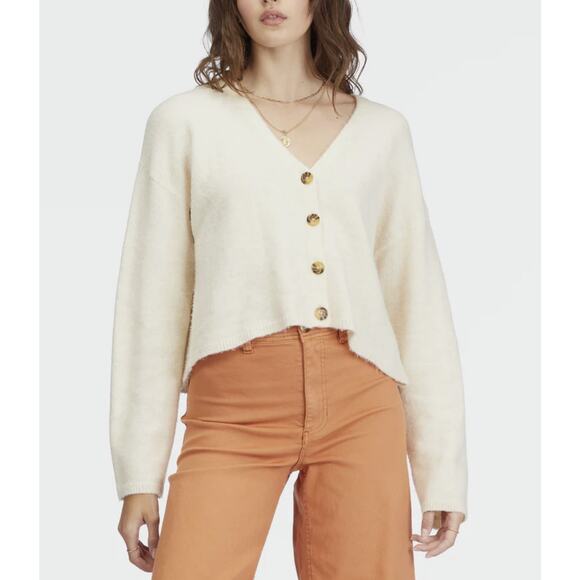Billabong White Cap Short N Sweet Cropped Cardigan Sweater Size Medium - Picture 1 of 15